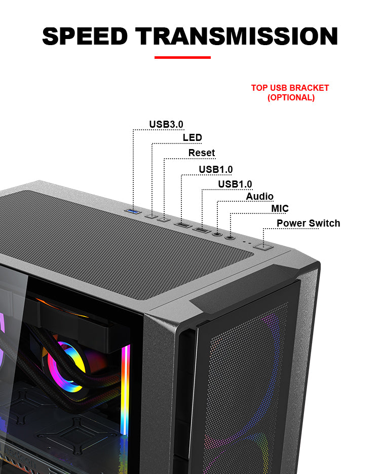 Aurora ATX/M-ATX/ITX Gaming PC Desktop Computer Case Black with Side Tempered Glass Panels with 6 Fan Support Aurora ATX/M-ATX/ITX Gaming PC Desktop Computer Case Black with Side Tempered Glass Panels with 6 Fan Support